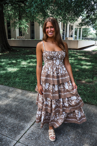 Blooming Romance Ruffle Maxi • Brown Floral