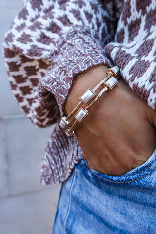 Pearl Bezel Bangle Bracelet • Gold
