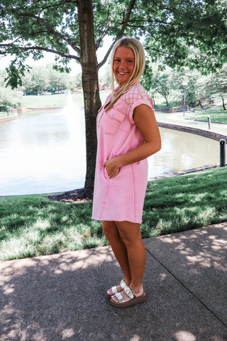 Summer Sale 16 • Pink Denim Pocket Dress - FINAL SALE