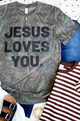 Jesus Loves You Graphic Tee • Olive Camo