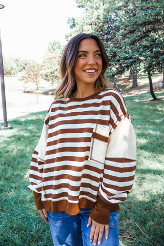 Seeing Stripes Oversized Pullover • Brown