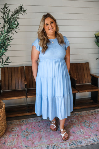 Beautiful Bliss Ruffle Midi • Powder Blue - PLUS