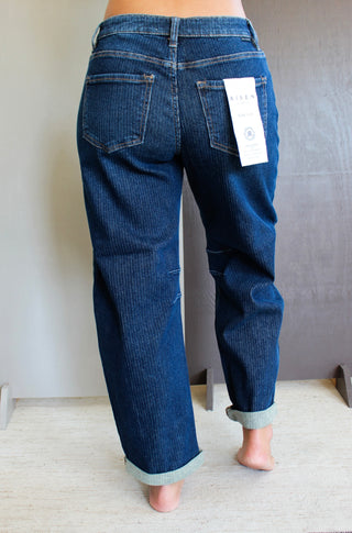 Rocelyn Pinstripe Barrel Jean • Dark Wash
