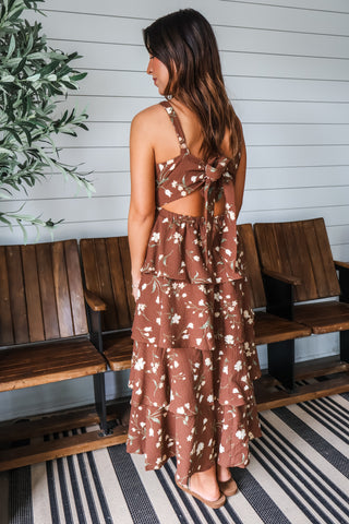 Fall Romance Ruffle Midi • Brown Floral