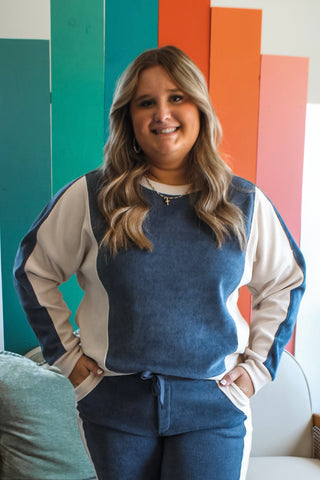 Cozy In Colorblock Top • Denim Blue
