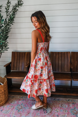 Burst Of Blooms Midi • Red Floral