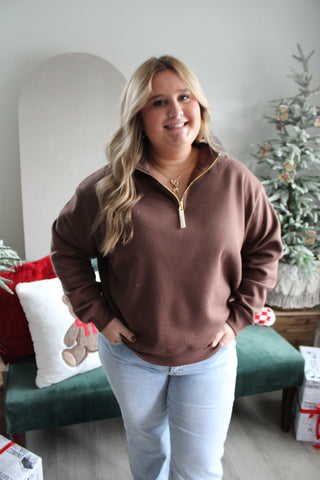 Hit The Slopes Half Zip • Chocolate - PLUS