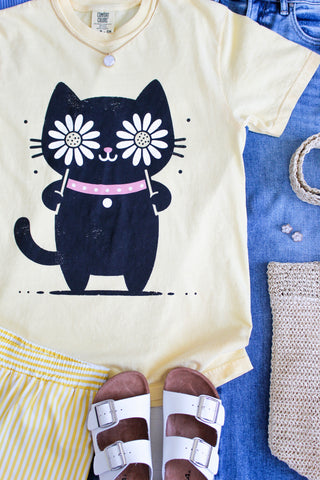 Kitties & Daisies Graphic Tee • Lemon