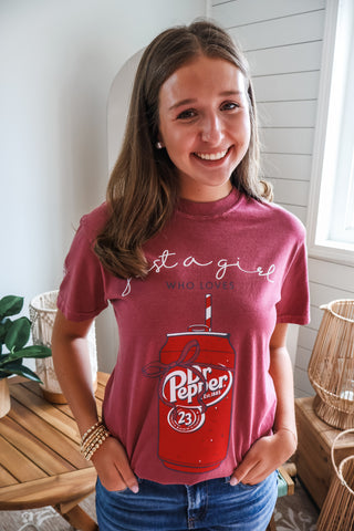 Just A Girl Who Loves Dr. Pepper Graphic Tee • Crimson