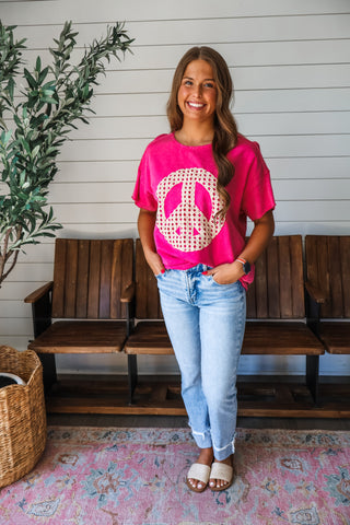 Peace Out Patchwork Top • Hot Pink - FINAL SALE