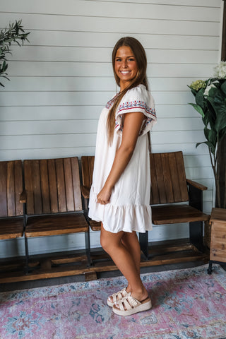 Island Sunsets Embroidered Dress • Cream