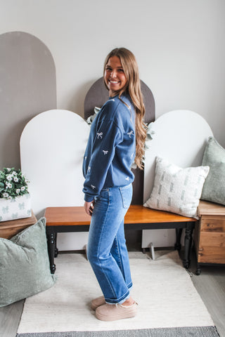 Better Days Bow Pullover • Navy