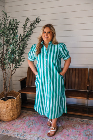 Oasis Stripes Pocket Dress • Green - PLUS