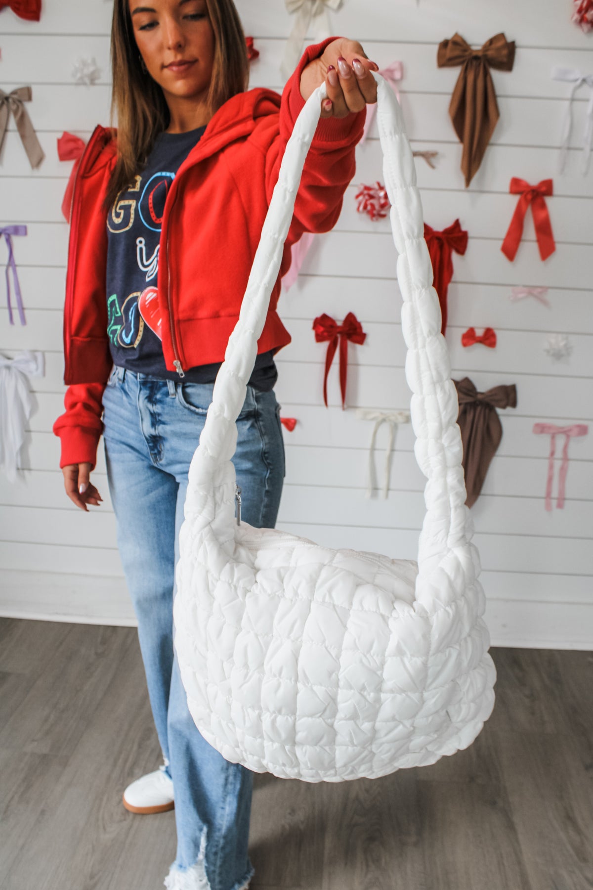 Wherever I Go Quilted Carryall • White