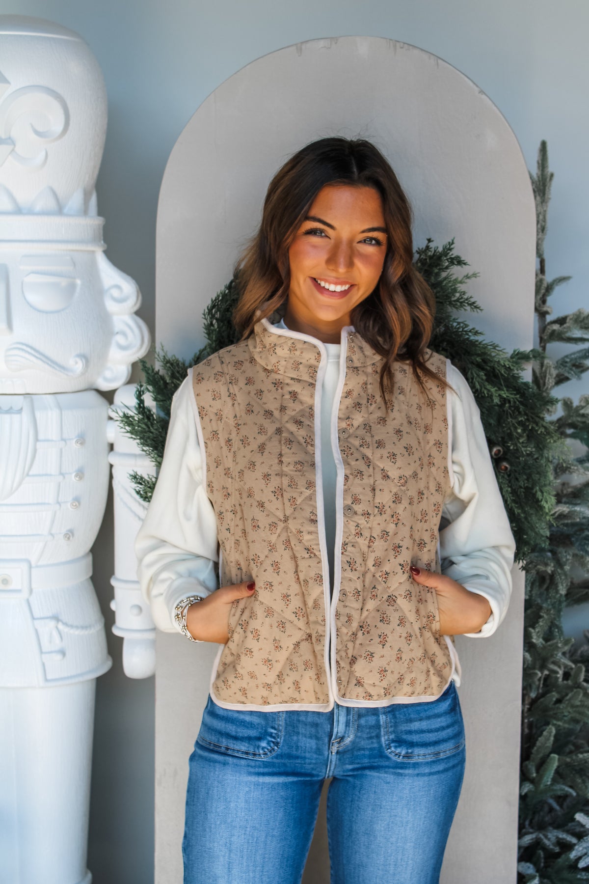 Countryside Charm Quilted Vest • Tan Floral