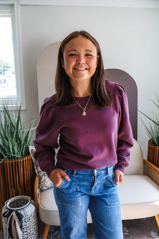Katie Puff Sleeve Pullover • Grape