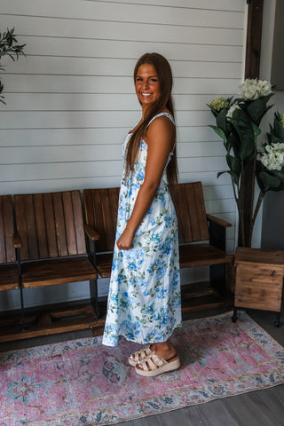 Fairytale Ending Embroidered Midi • Blue Floral