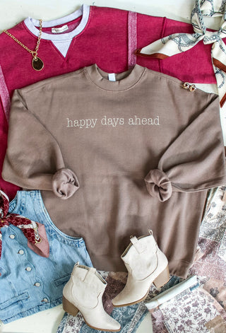 Happy Days Ahead Mock Neck Sweatshirt • Mocha