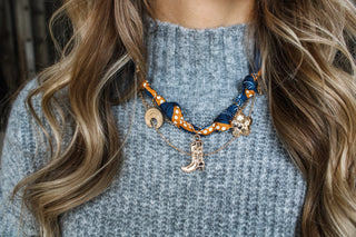 Country Girl Charm Scarf Necklace • Navy Multi