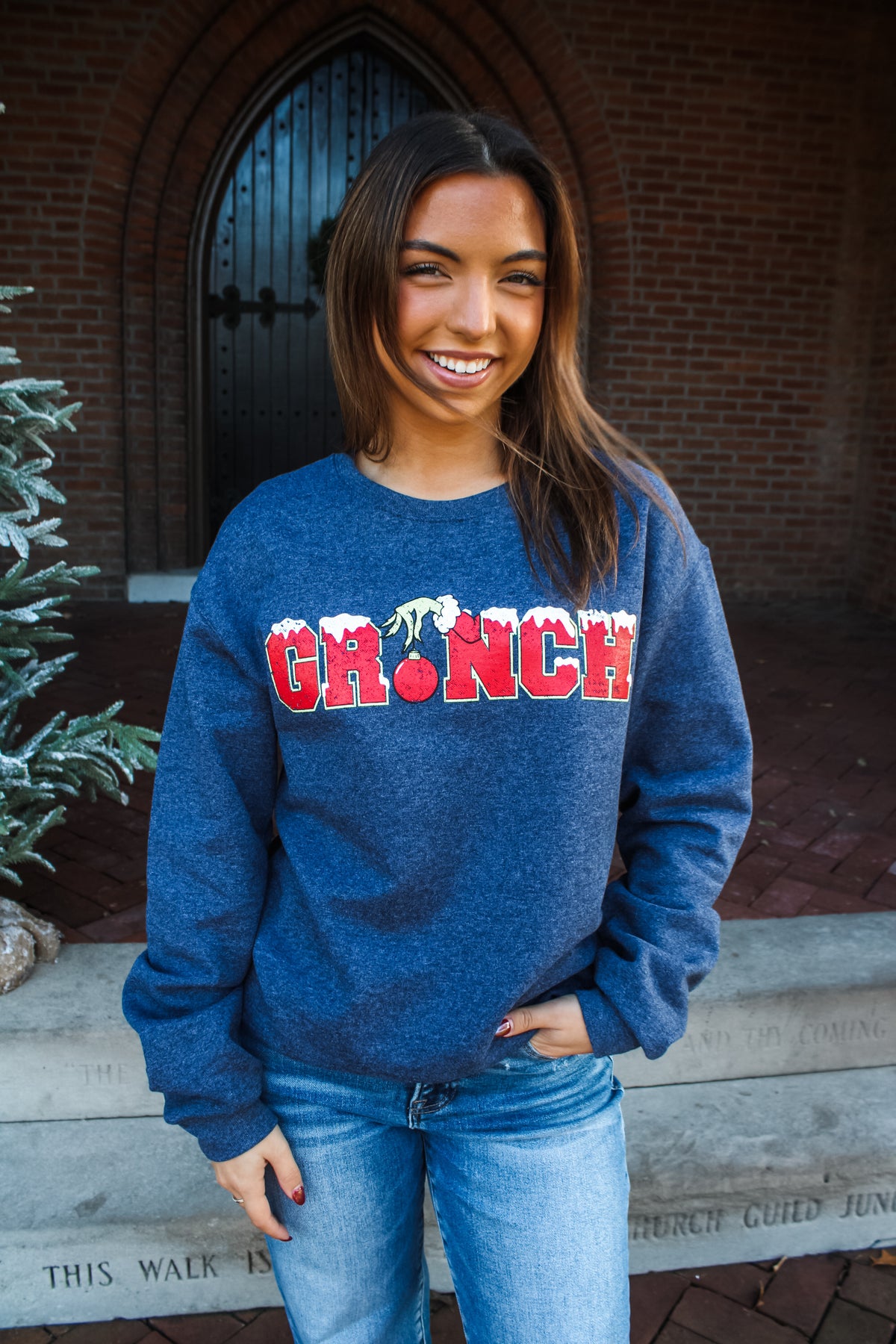 A Grinchy Christmas Graphic Sweatshirt • Heather Navy