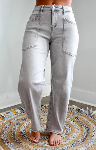 Maia Patch Pocket Barrel Jean • Light Grey