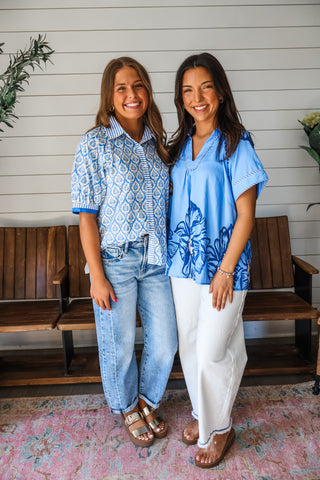 Blue Lagoon Block Print Top