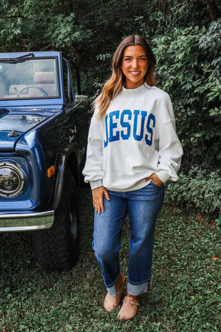Jesus/Faith Reversible Pullover • White/Ash Grey