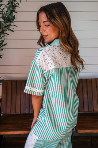 Lines & Lace Pocket Top • Green Stripe
