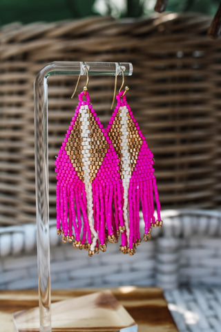 Fringed & Flirty Beaded Earrings • Fuchsia