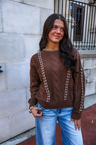Stitched In Style Cable Sweater • Brown