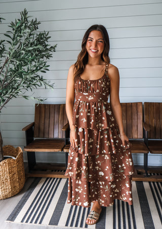 Fall Romance Ruffle Midi • Brown Floral