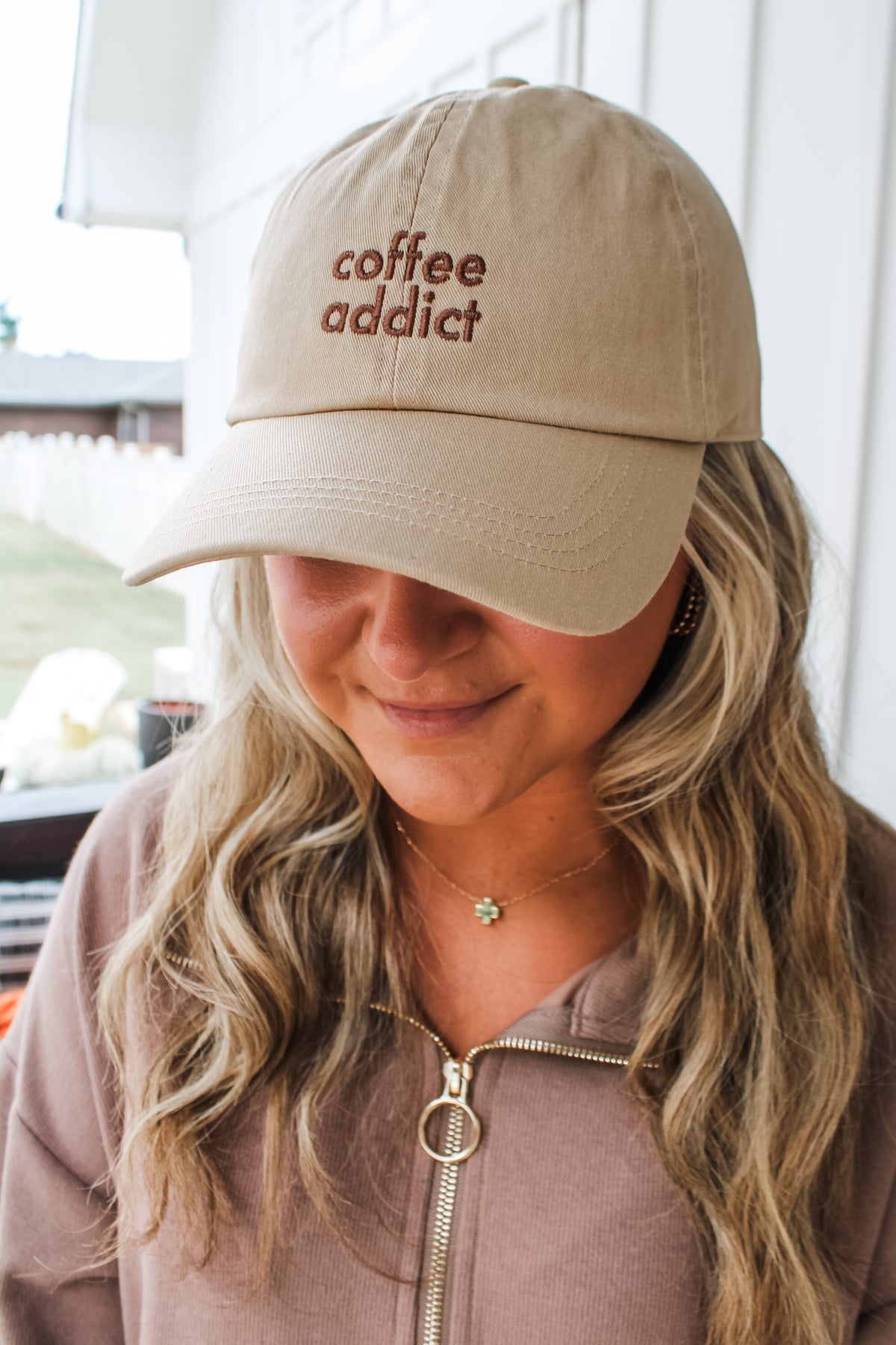 Coffee Addict Baseball Hat • Tan