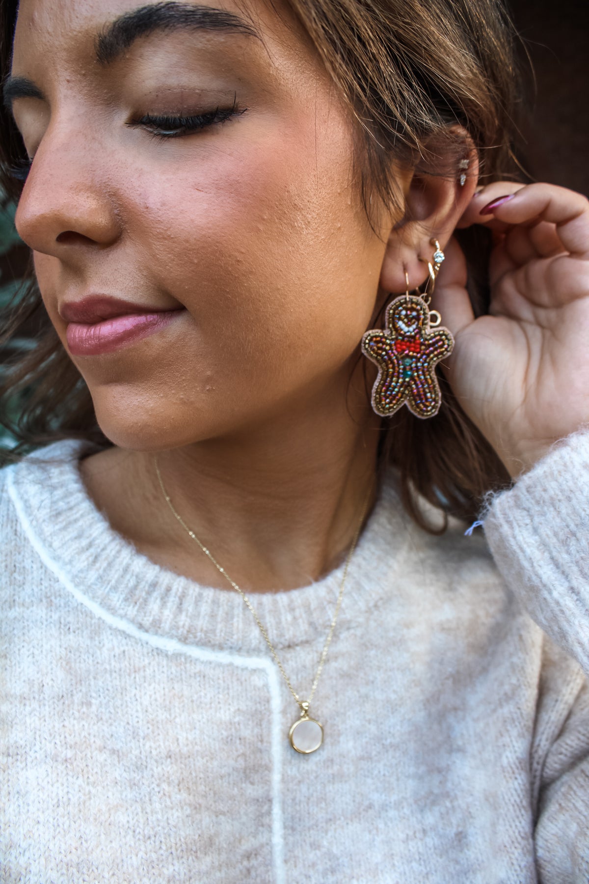 Gingerbread Kisses Beaded Earrings • Multi