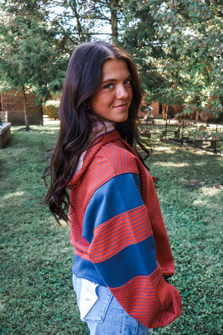 By Your Side Striped Hoodie • Rust/Navy