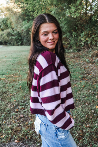 Elsie Striped Boatneck Sweater • Plum Mix