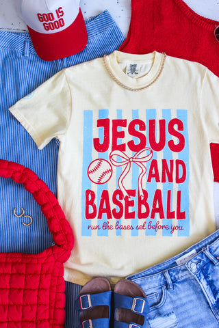 Jesus And Baseball Graphic Tee • Butter Yellow