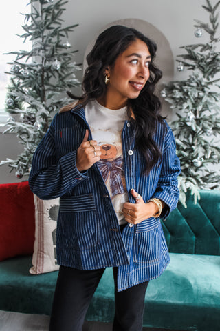 Railroad Stripes Denim Barn Jacket