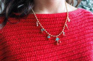 Merry Cherry Christmas Necklace • Gold