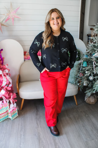 Sparkle Season Bow Cardigan • Black - PLUS