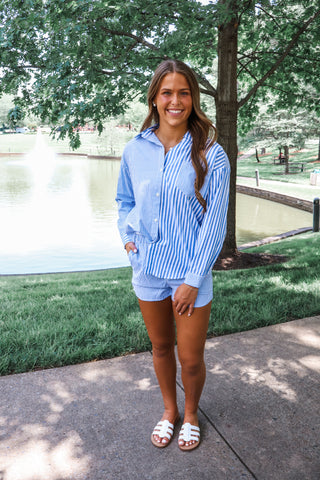 Summer Sale 37 • Blue Striped Short Set - FINAL SALE
