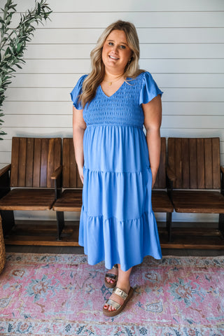 Smocked & Sweet Midi • Blue - PLUS