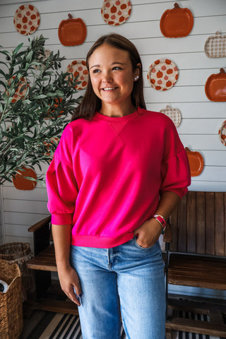 Harper Puff Sleeve Pullover • Hot Pink