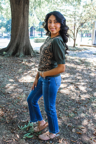 Elegant Beauty Embroidered Top • Evergreen
