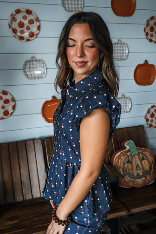 The Piper Dot Denim Top • Navy