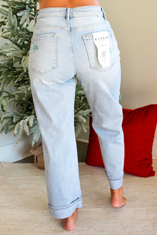 Evette Bow Detail Barrel Jean • Light Wash