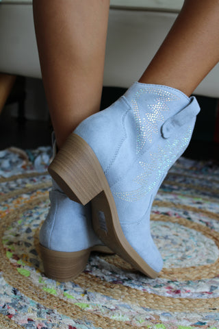 Ronan Rhinestone Ankle Boot • Powder Blue