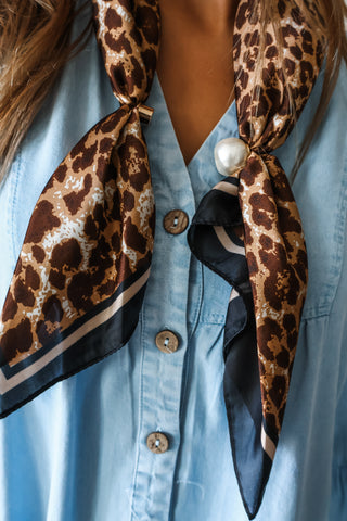 Lovely Leopard Pearl Scarf Necklace • Brown