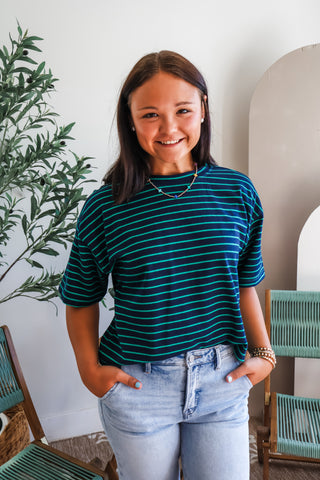 Camden Striped Crewneck • Navy/Green