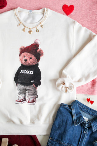 XOXO Teddy Bear Graphic Sweatshirt • Cream