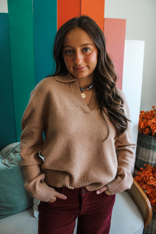 Preppy Feels Polo Sweater • Camel - FINAL SALE